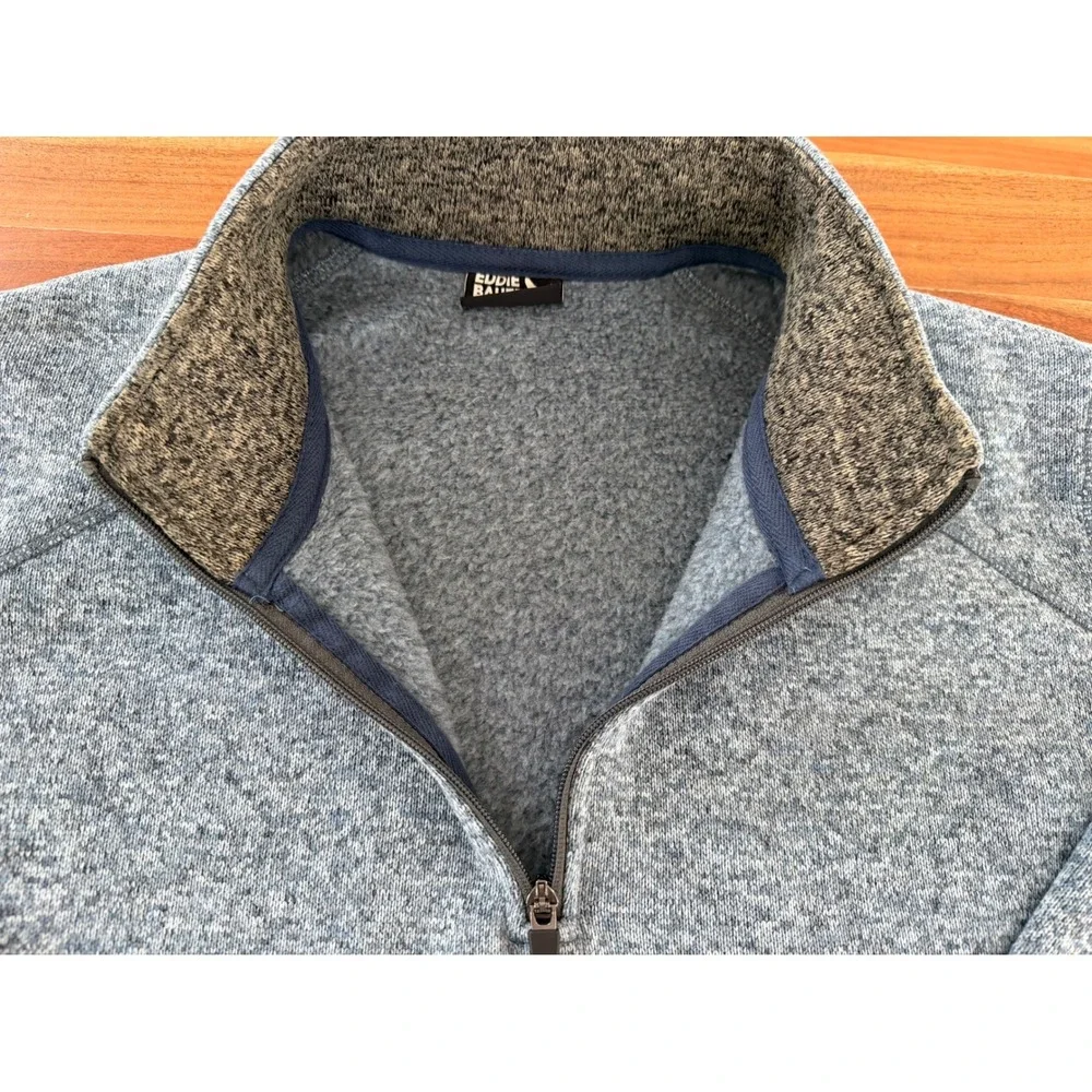 Eddie Bauer Mens 2XL Blue Heather Sweater Fleece Quarter Zip Pullover Jacket